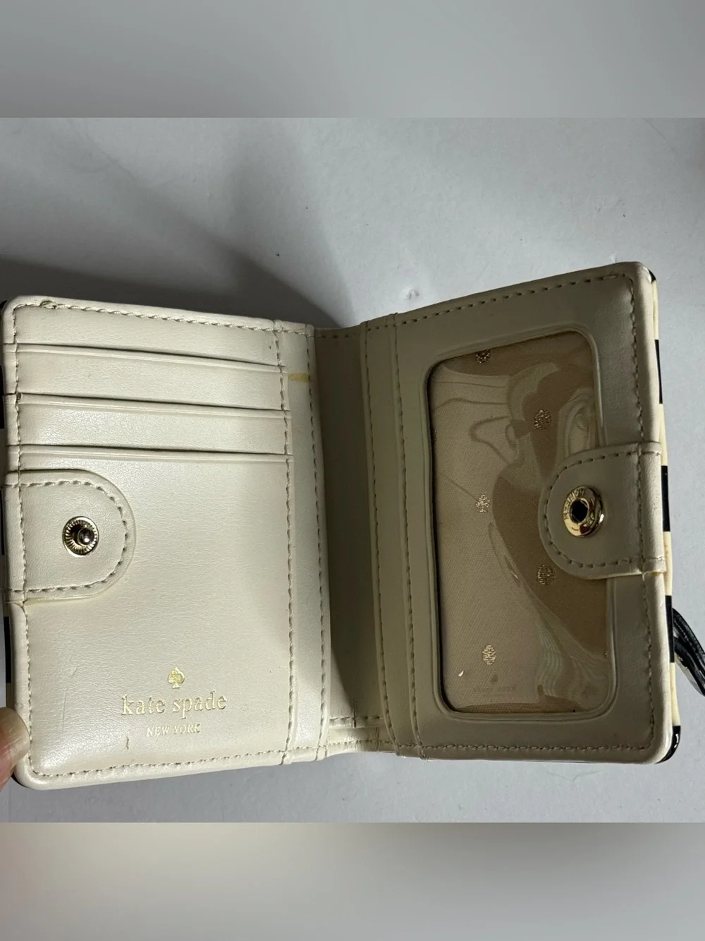 kate spade Black and Cream Striped Patent Leather Wallet